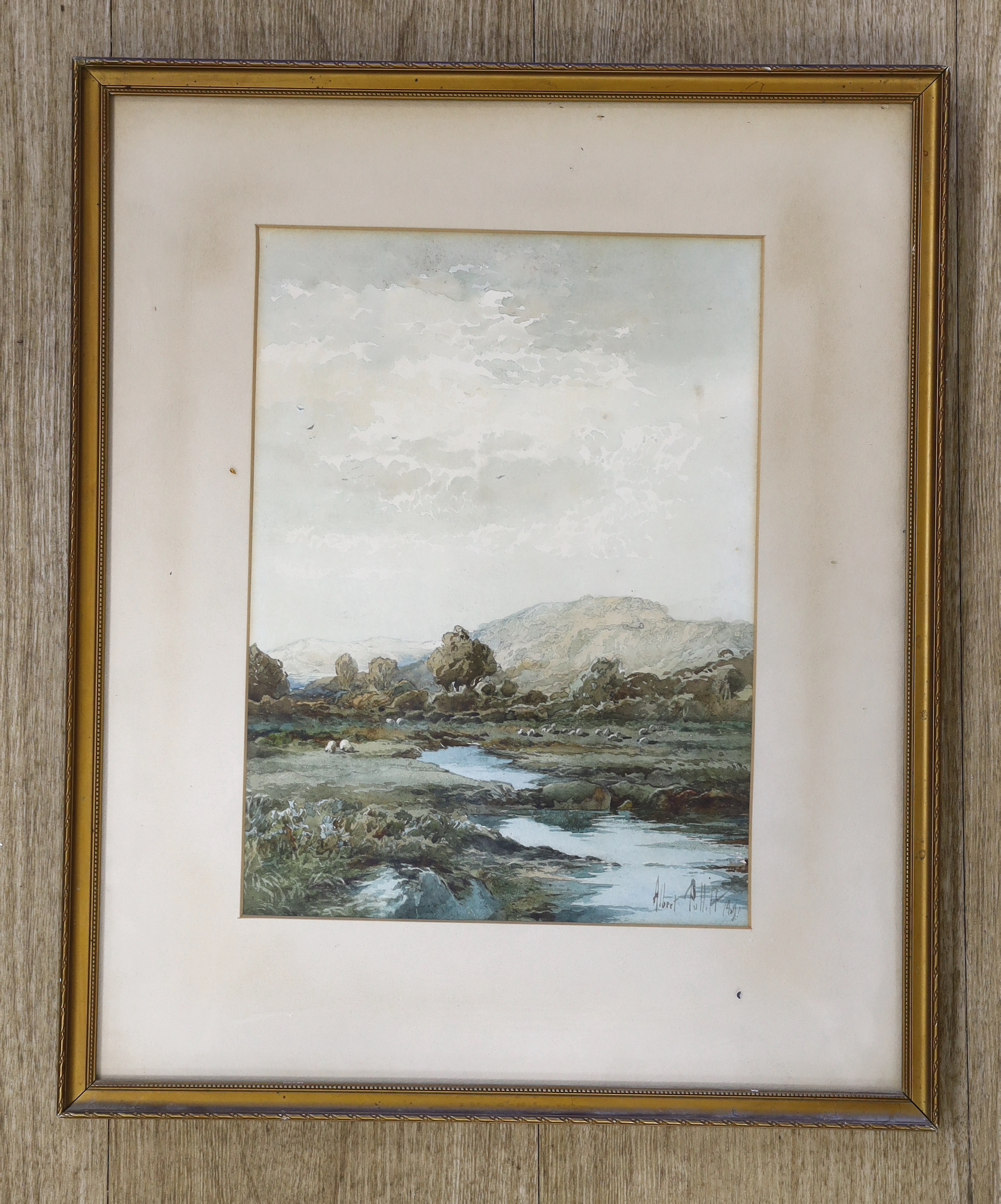 Albert Pollitt (1856-1926), watercolour, Sheep in a landscape, signed and dated 1891, 29 x 21cm